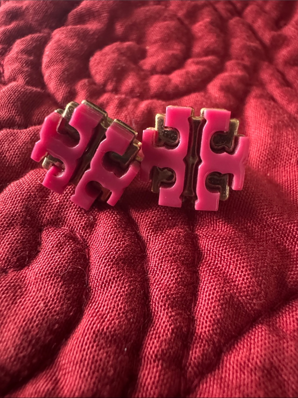 Tory Burch Pink Logo Stud Earrings
